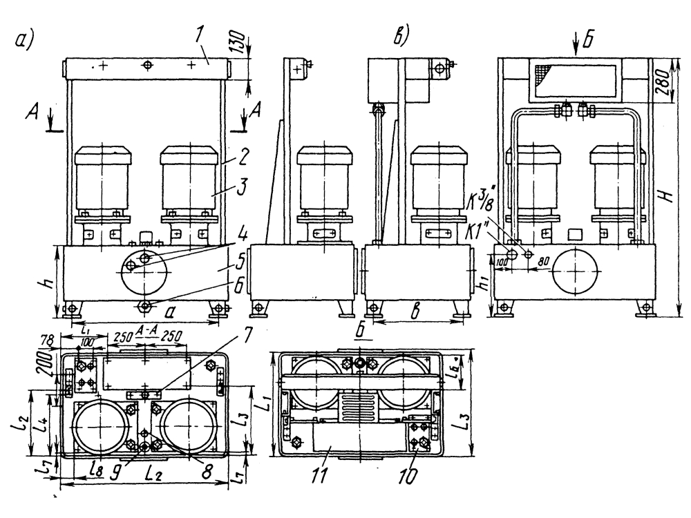 Габаритные и присоединительные размеры насосных установок типоразмеров C160, С400 с вертикальными насосными агрегатами
